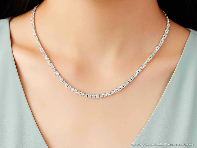 Witgouden tenniscollier 10.00 ct diamant - afbeelding 1 van  9