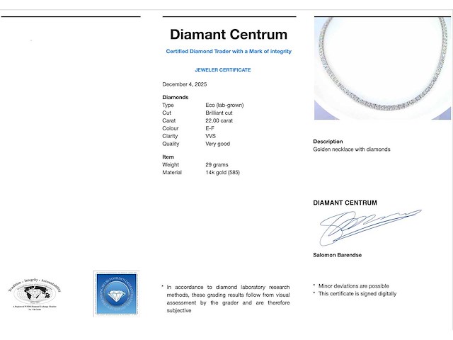 Witgouden tenniscollier met briljant geslepen diamanten 22.00 carat - afbeelding 3 van  8