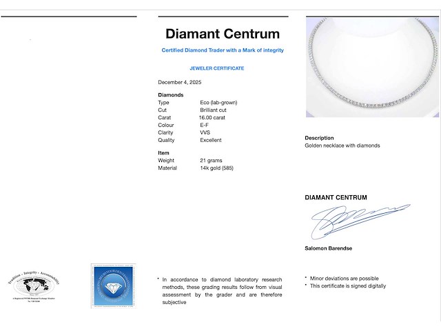 Witgouden tenniscollier met briljant geslepen diamanten van 16.00 carat - afbeelding 3 van  7