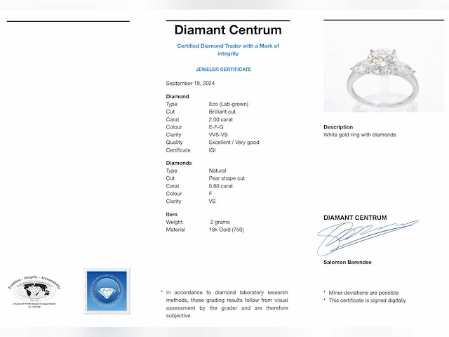 Witgouden trinity ring diamant 2.00 ct - afbeelding 9 van  9
