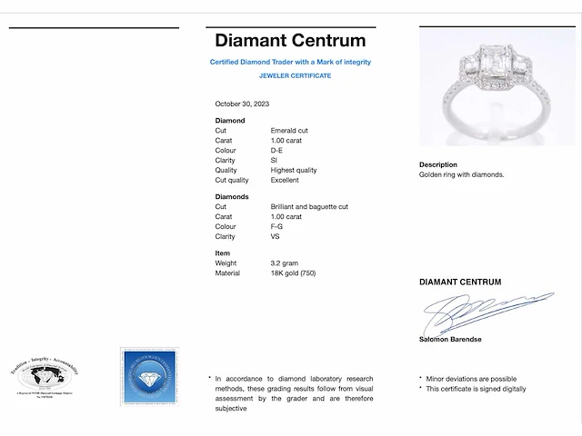 Witgouden trinity ring emerald diamant - afbeelding 4 van  10