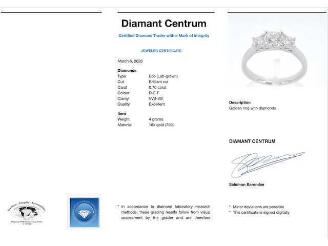 Witgouden trinity ring met briljant geslepen diamanten - afbeelding 4 van  10