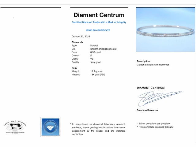 Witgouden vaste armband diamant - afbeelding 3 van  6