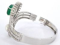 Witouden slagarmband met natuurlijke diamant een grote smaragd en een blister parel - afbeelding 6 van  9