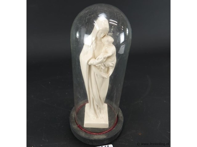 Witporseleinen maria met kind onder glazen stolp - afbeelding 2 van  5