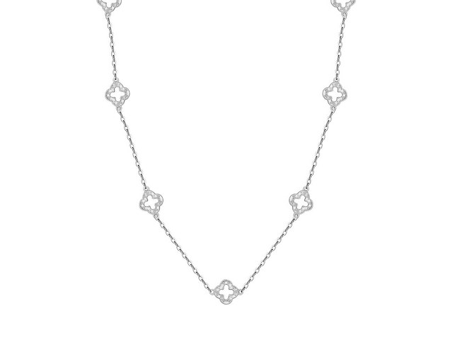 Witte collier met open klavertjes rhodium verguld - afbeelding 1 van  6