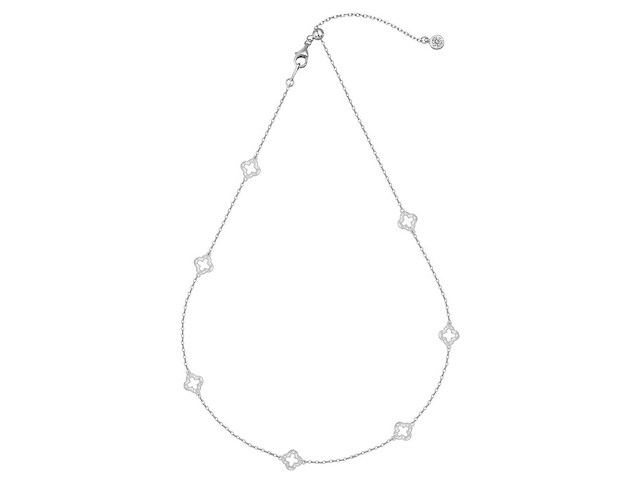 Witte collier met open klavertjes rhodium verguld - afbeelding 2 van  6