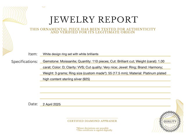 Witte design ring volledig gezet met witte briljanten - afbeelding 3 van  9