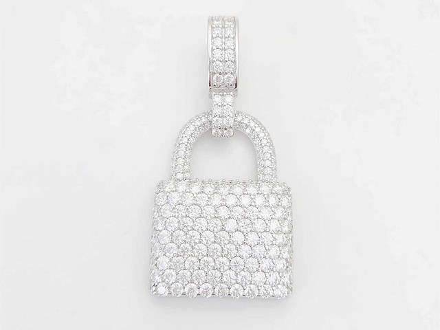Witte "lock" hanger volledig rondom gezet met witte briljanten - afbeelding 2 van  8