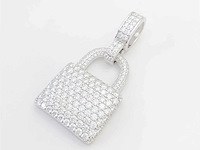 Witte "lock" hanger volledig rondom gezet met witte briljanten - afbeelding 4 van  8