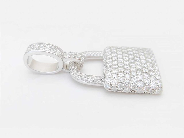 Witte "lock" hanger volledig rondom gezet met witte briljanten - afbeelding 5 van  8