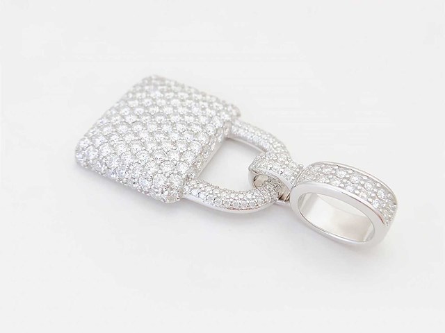 Witte "lock" hanger volledig rondom gezet met witte briljanten - afbeelding 6 van  8