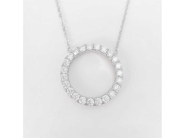 Witte ronde hanger met ketting rondom gezet met grote briljanten - afbeelding 1 van  6