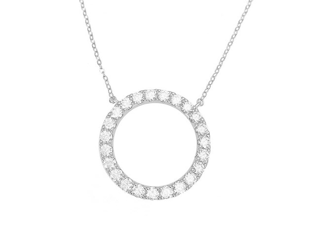 Witte ronde hanger met ketting rondom gezet met grote briljanten - afbeelding 4 van  6