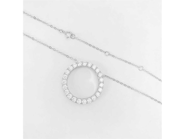 Witte ronde hanger met ketting rondom gezet met grote briljanten - afbeelding 5 van  6
