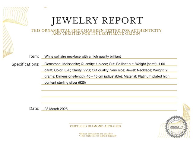 Witte solitair halsketting met hoogwaardige briljant - afbeelding 3 van  4