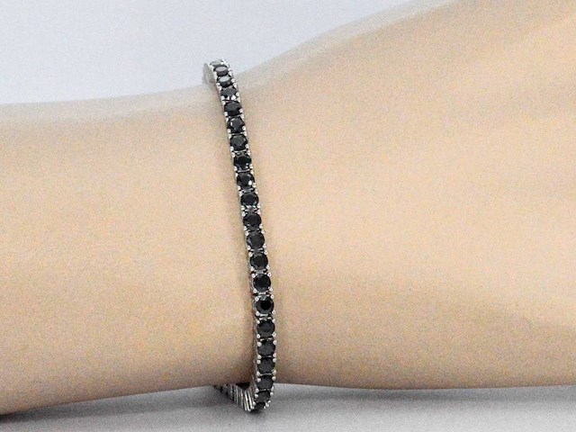 Witte tennisarmband zwarte briljanten - afbeelding 2 van  8