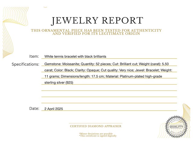 Witte tennisarmband zwarte briljanten - afbeelding 3 van  8