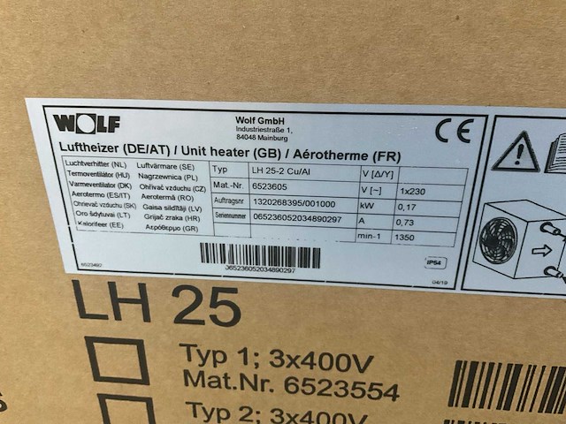 Wolf luchtverhitter lh25-2 16,8kw 230v - afbeelding 5 van  6