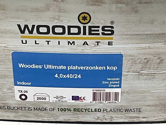 Woodies ultimate platverzonken kop schroef 4.0x40/24 (8000x) - afbeelding 2 van  3