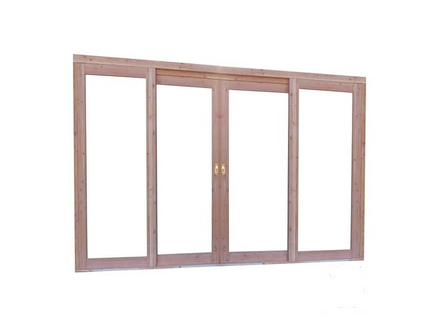 Woodvision glazen dubbele schuifwand in douglas - 328,5x224 cm - afbeelding 1 van  3