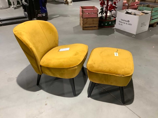 Woood sara fauteuil velvet oker set - afbeelding 3 van  5