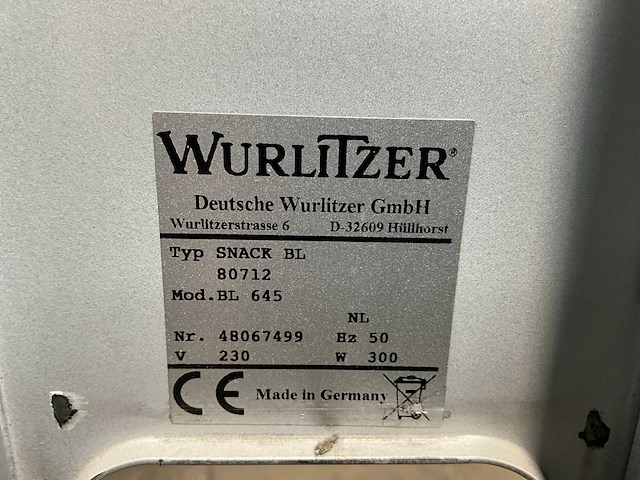 Wurlitzer - sl 632 - snack - verkoopautomaat - afbeelding 4 van  8