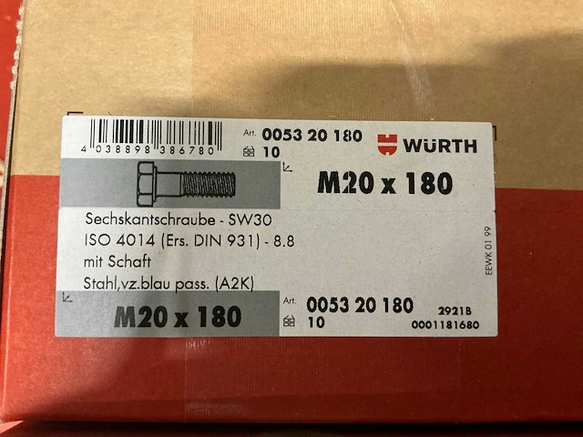 Würth - bout m20x180 mm (290 stuks) - afbeelding 3 van  3