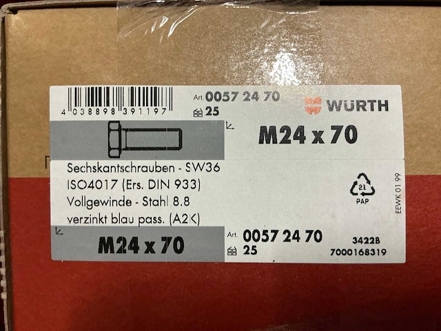 Würth - bout m24x70 mm (1.000 stuks) - afbeelding 3 van  3
