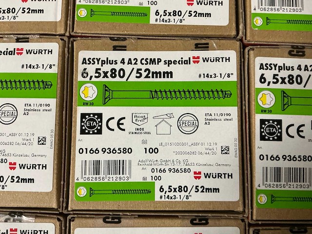 Würth - schroef 6,5x80/52 mm - rvs - (3.700 stuks) - afbeelding 3 van  3