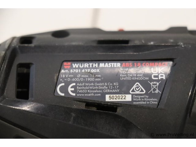 Würth master abs 18 compact accuboormachine, 18v - afbeelding 5 van  5
