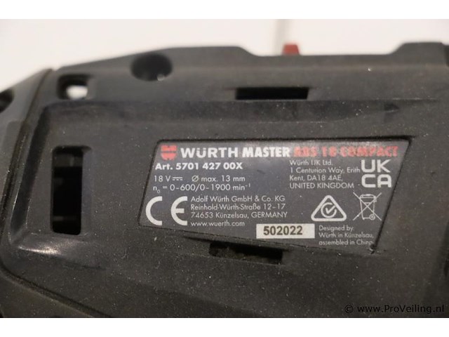 Würth master abs 18 compact accuboormachine, 18v - afbeelding 5 van  5
