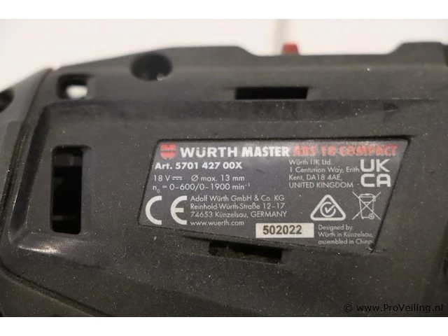 Würth master abs 18 compact accuboormachine, 18v - afbeelding 5 van  5