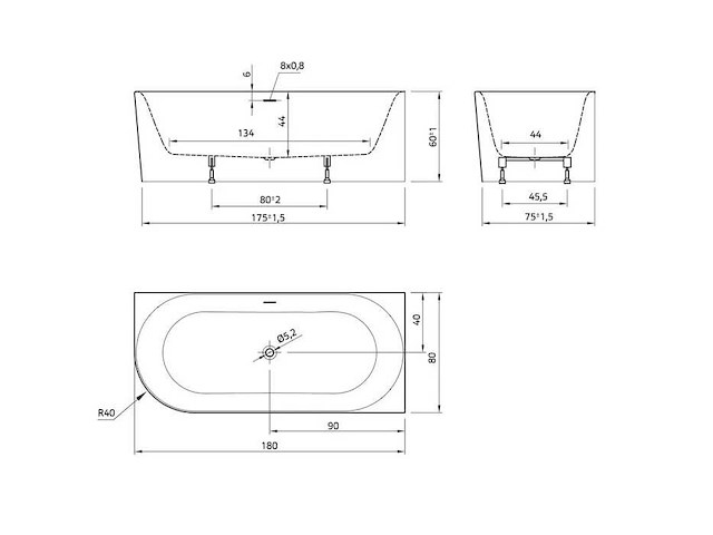 Xena fay 180x80x60cm douchebad - afbeelding 5 van  6