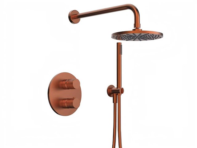 Xenz - es5825-91 - douche inbouwset thermostatisch oud koper incl. tec-box - afbeelding 1 van  10