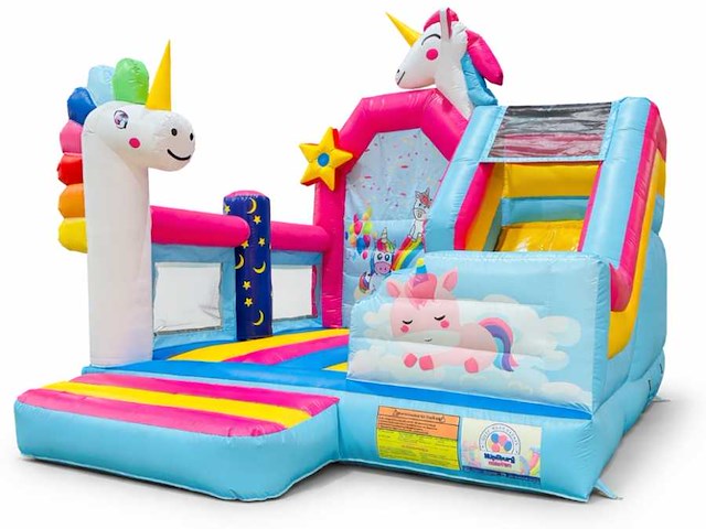 Xl springkussen met glijbaan (unicorn thema) - afbeelding 1 van  5