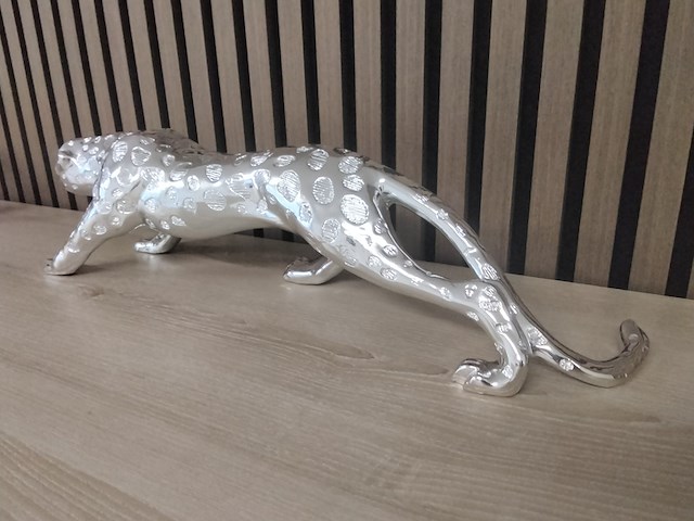 Xl zilverkleurig beeld van jaguar, zilver - afbeelding 3 van  4