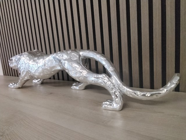 Xl zilverkleurig beeld van jaguar, zilver - afbeelding 3 van  4
