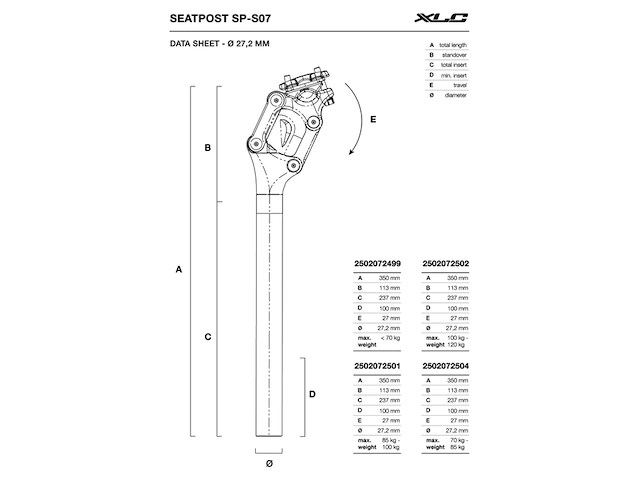 Xlc sp-s07 zadelpen comp verend aluminium zwart - afbeelding 2 van  2