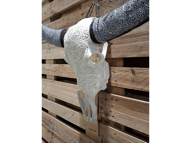 Xxl hand gegraveerde buffalo schedel, 2024 - afbeelding 10 van  12