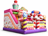 Xxl springkussen met glijbaan (snoep thema) - afbeelding 1 van  8