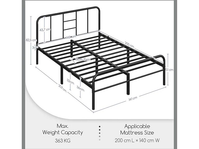 Yaheetech - metalen 2-persoonsbed. zonder matras. - afbeelding 2 van  3
