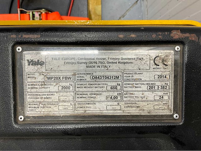 Yale - 2014 - mp20x - elektrische palletwagen - acculader - afbeelding 3 van  13