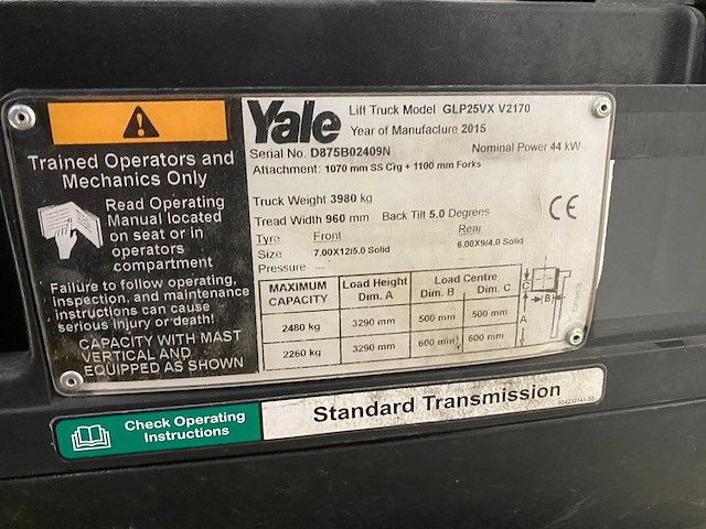 Yale - 2015 - glp25vx - 3.29m duplex, side-shift - vorkheftruck - afbeelding 5 van  6