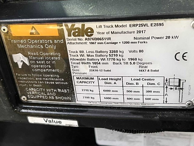 Yale - 2017 - erp25vl - 6m triplex, free-lift, side-shift - vorkheftruck - afbeelding 6 van  6