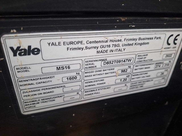 Yale - 2022 - ms16 - 4.43m triplex, free-lift - stapelaar - afbeelding 9 van  9