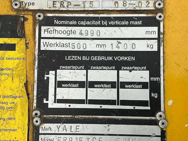 Yale erp15tce e2160 vorkheftruck elektrisch - afbeelding 5 van  14