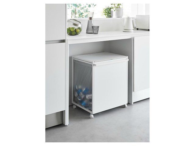 Yamazaki afvalscheidingsprullenbak met wielen 2 comp tower wit - afbeelding 3 van  5