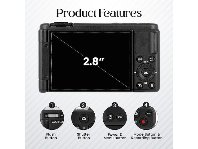 Yashica city 100 compact camera 72 mp cmos zwart - afbeelding 3 van  5