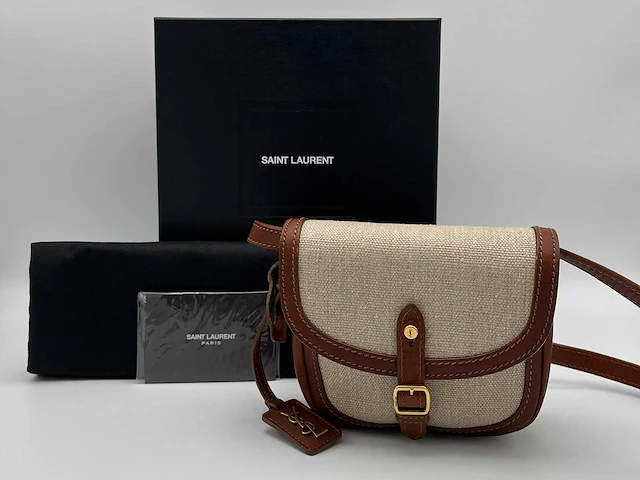 Yves saint laurent - canvas & leather shoulder bag - ysl monogram - handtas - op echtheid geconroleerd - designer - afbeelding 1 van  8